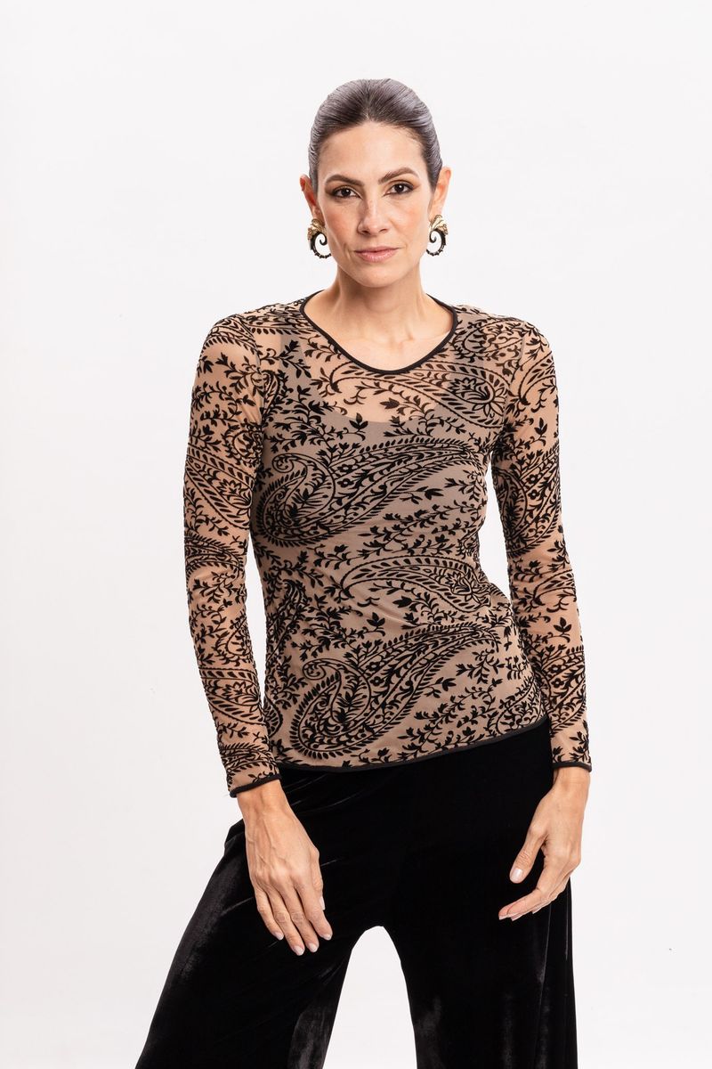 Blusa de Tule Devorê Caxemira