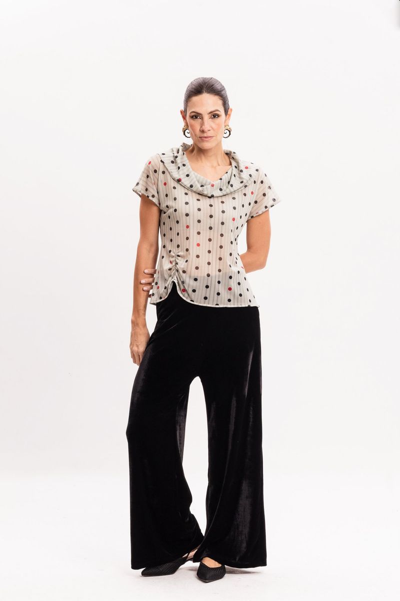 Blusa de Tule Poá com Drapeado Frontal