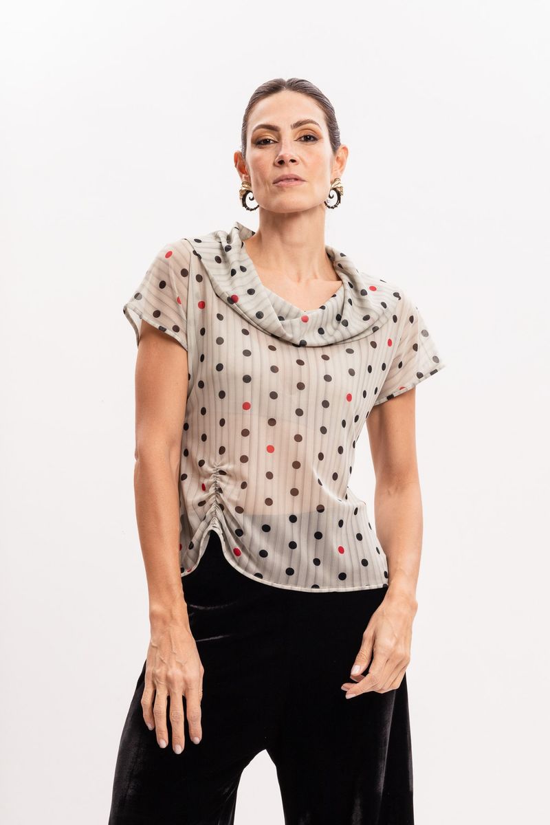 Blusa de Tule Poá com Drapeado Frontal