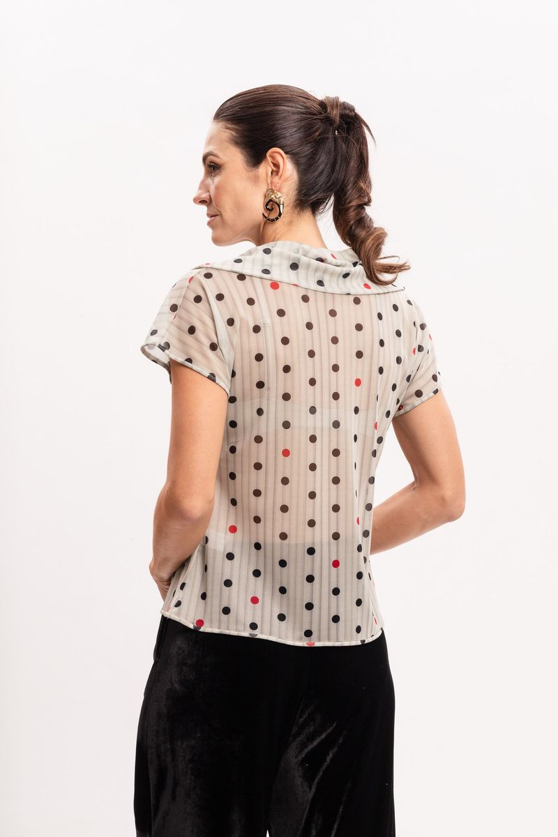 Blusa de Tule Poá com Drapeado Frontal