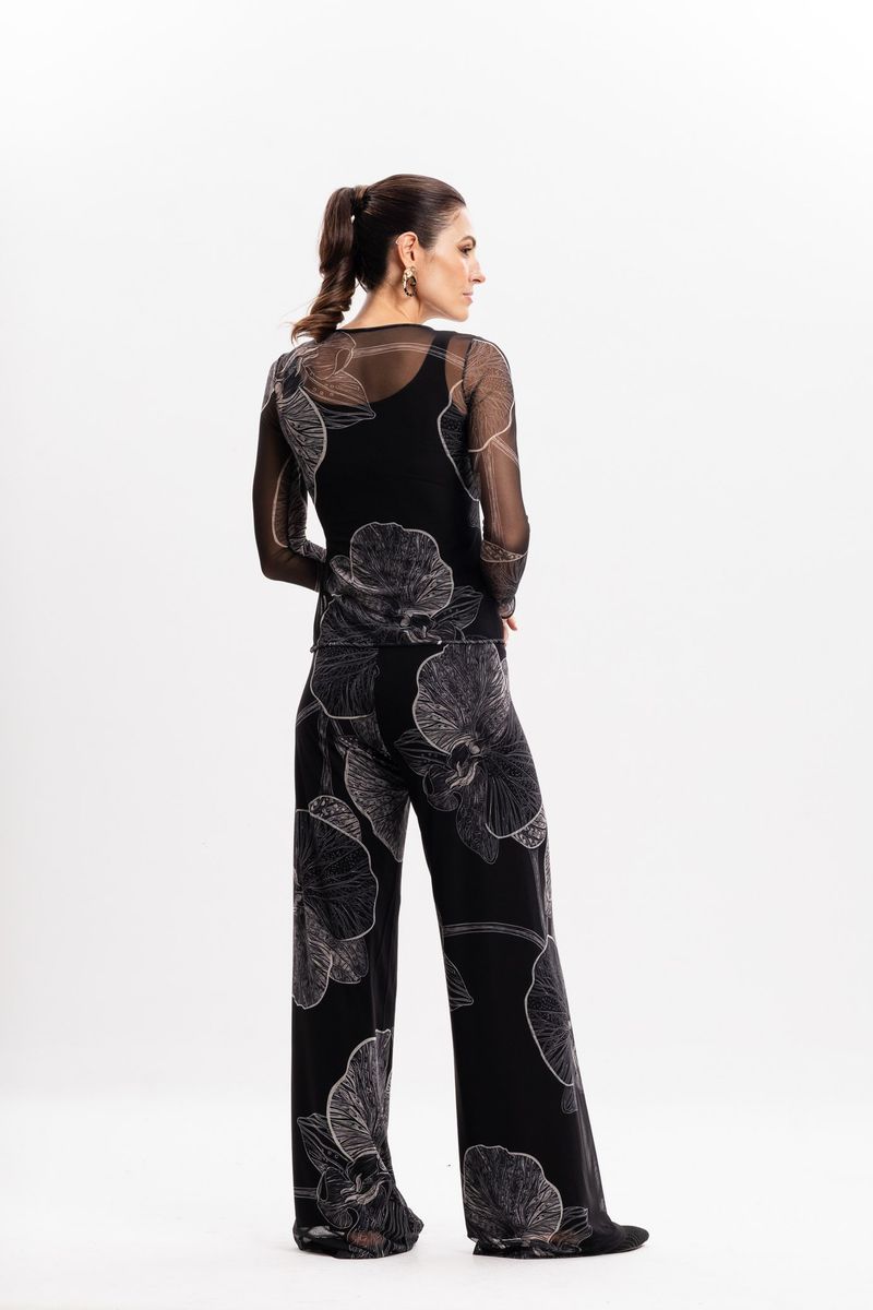Blusa de Tule segunda pele manga longa  Orquídea Negra