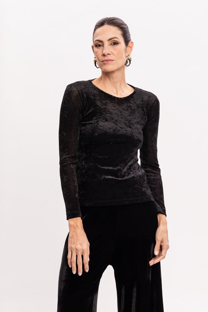 Blusa Preta em Veludo Transparente