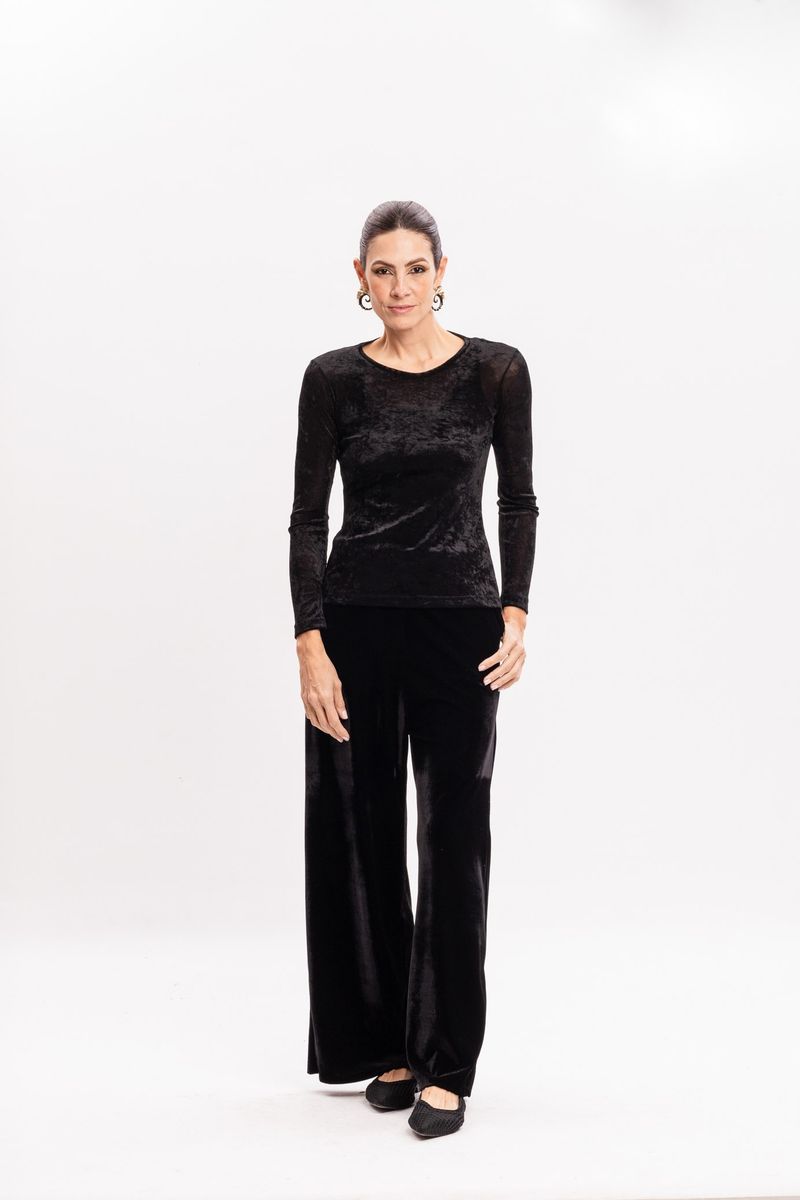 Blusa Preta em Veludo Transparente
