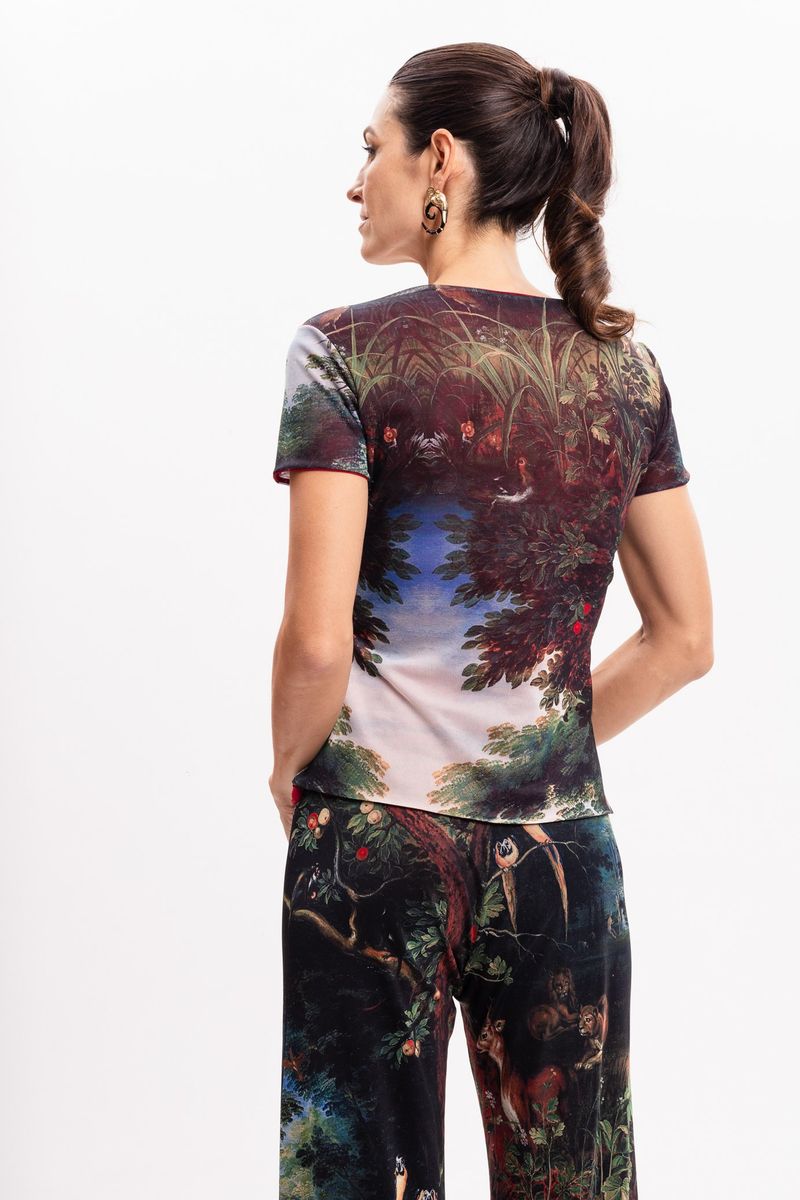 Blusa Transpassada em Tule Jan Breughel The Garden