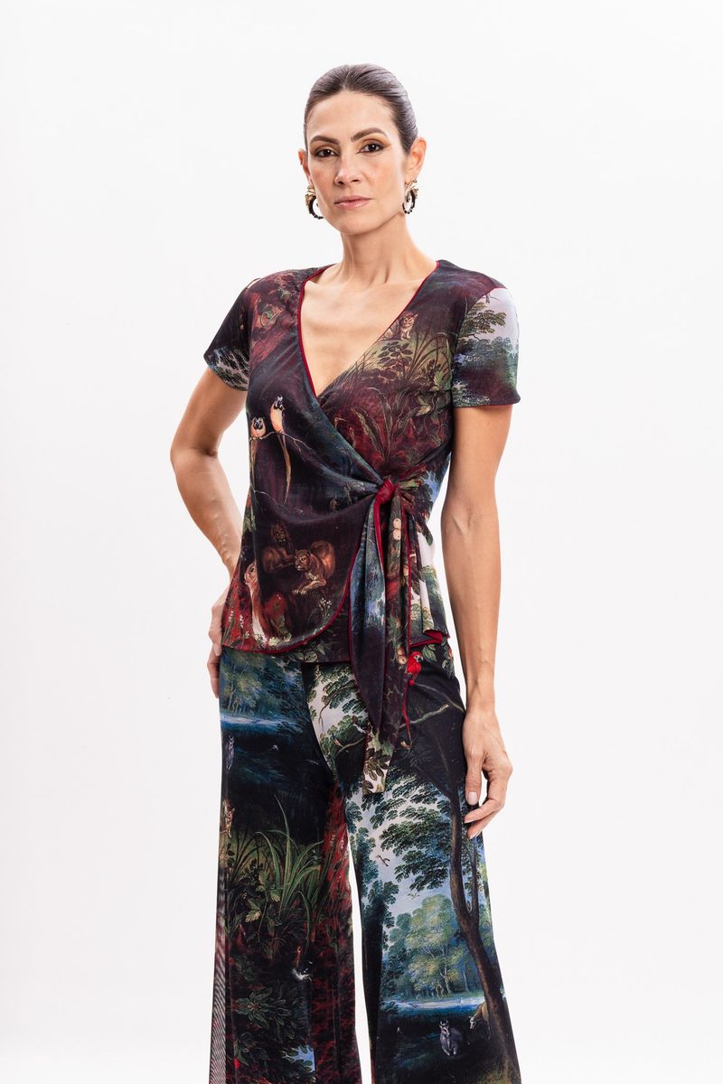 Blusa Transpassada em Tule Jan Breughel The Garden