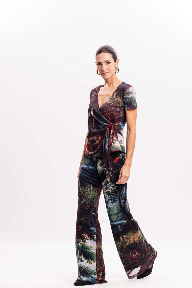 Blusa Transpassada em Tule Jan Breughel The Garden
