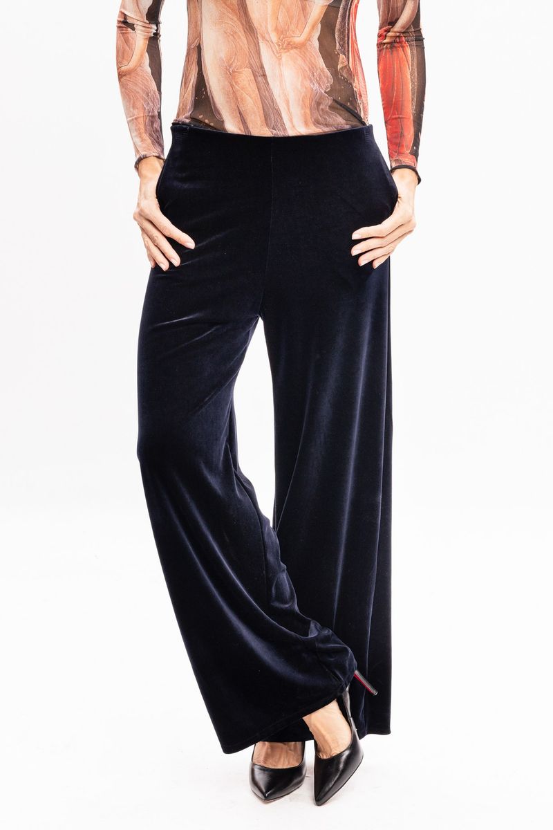 Calça Pantalona em Veludo Azul