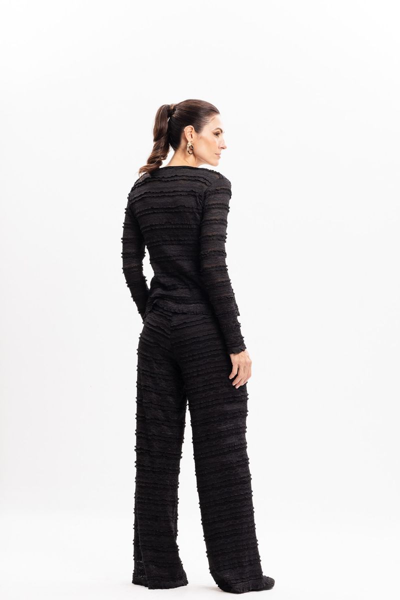 Calça Pantalona Preta em Tule Texturizado