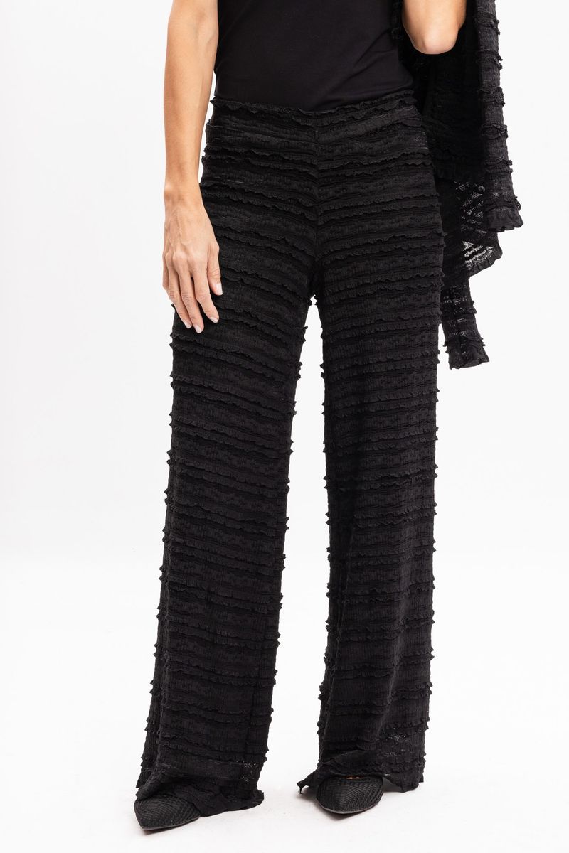 Calça Pantalona Preta em Tule Texturizado