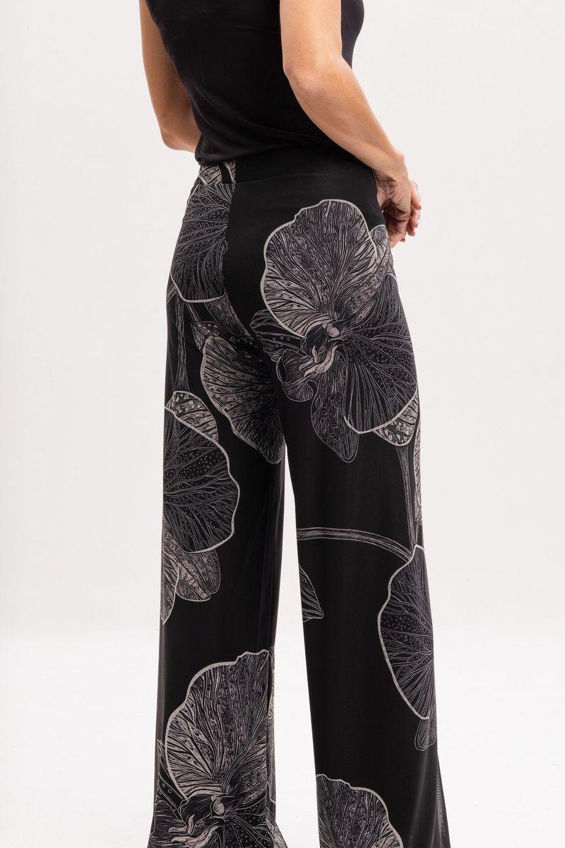 Calça Pantalona em Tule Orquídea Negra
