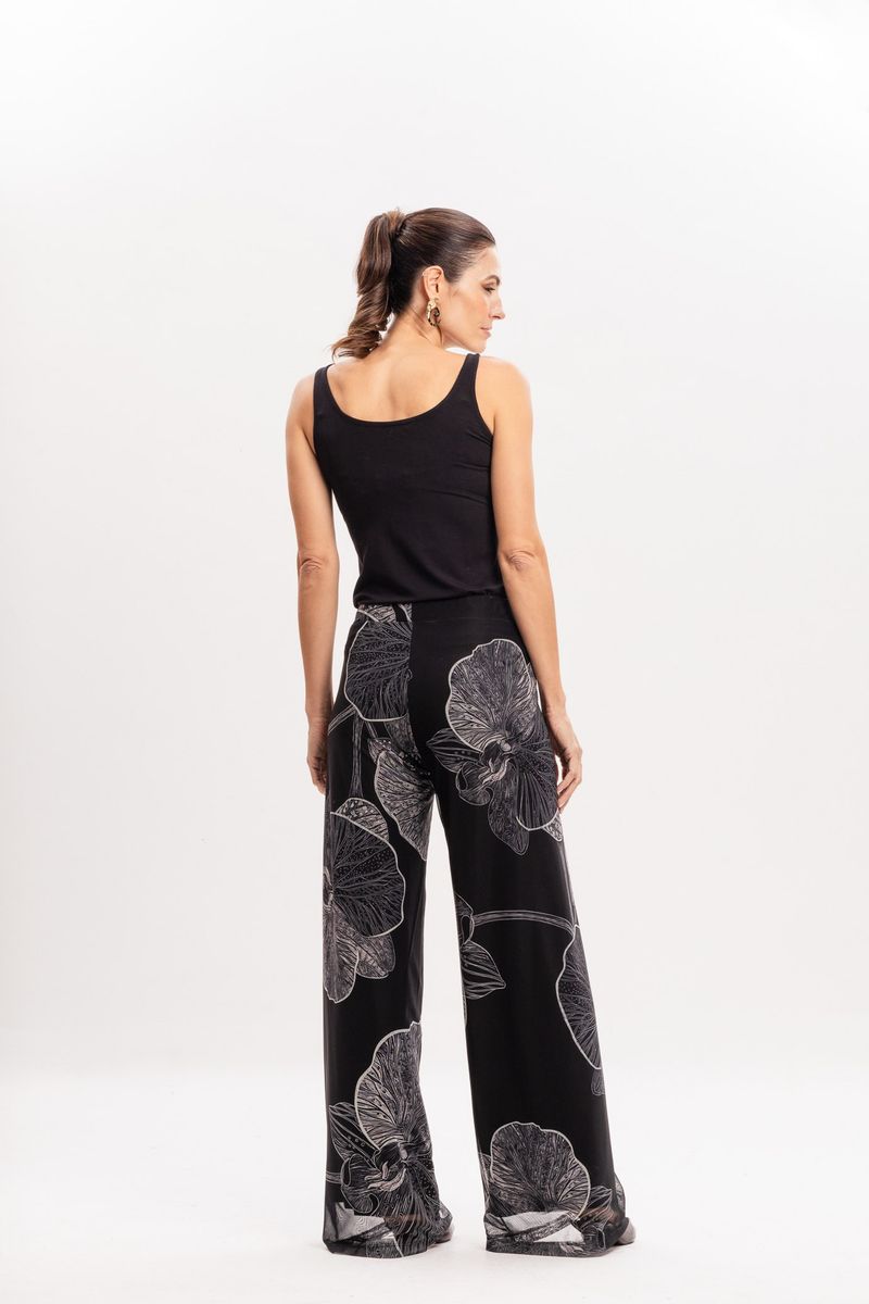 Calça Pantalona em Tule Orquídea Negra