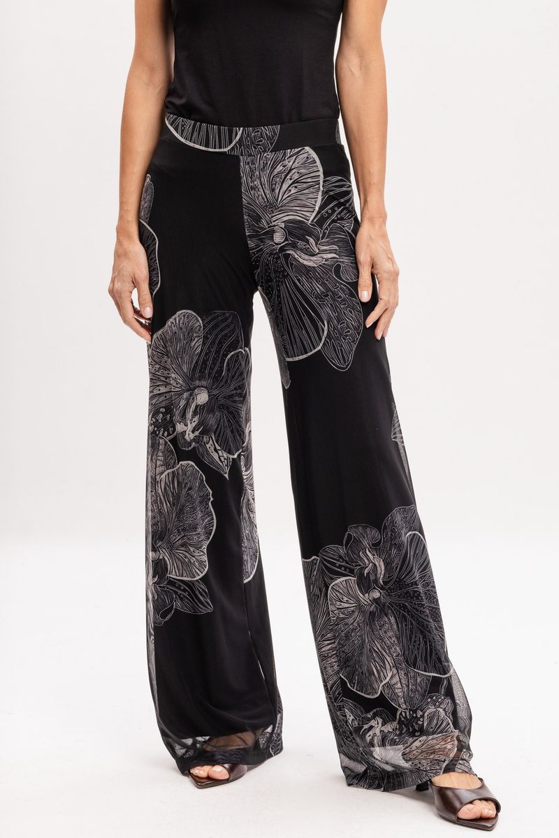 Calça Pantalona em Tule Orquídea Negra