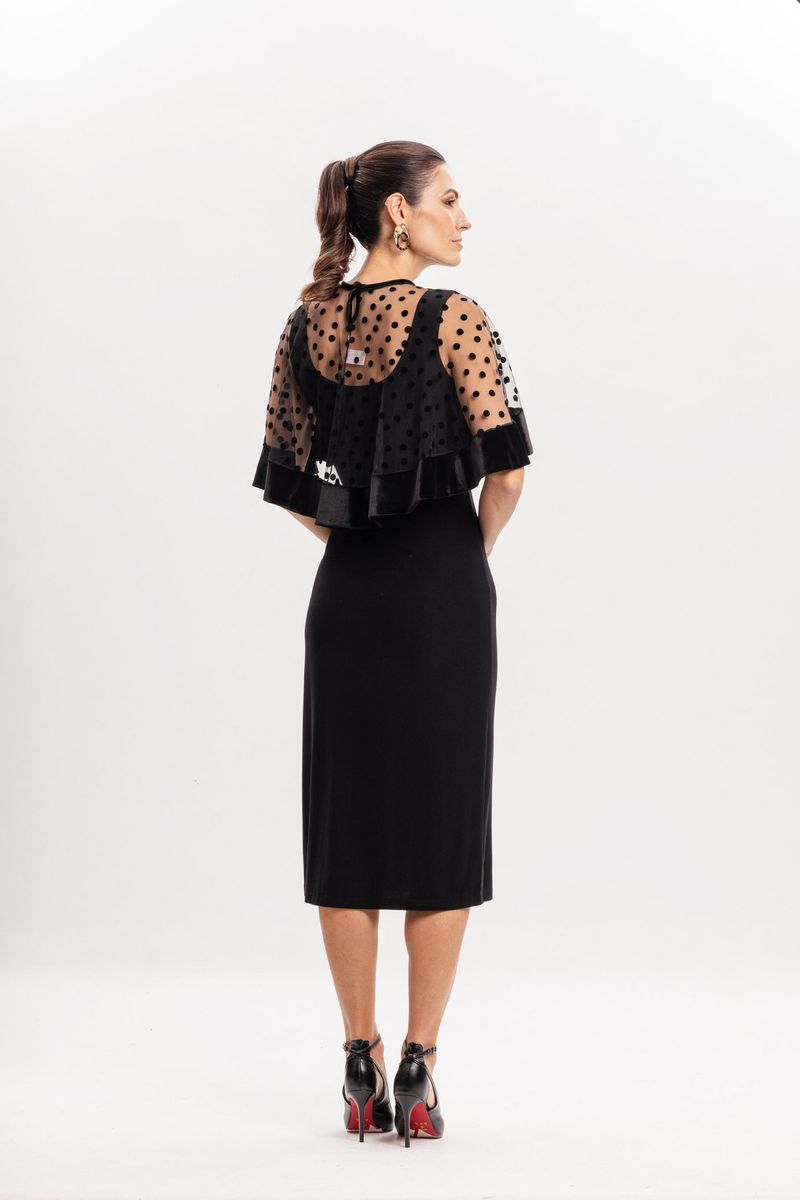 Poncho tule poa flocado Preto