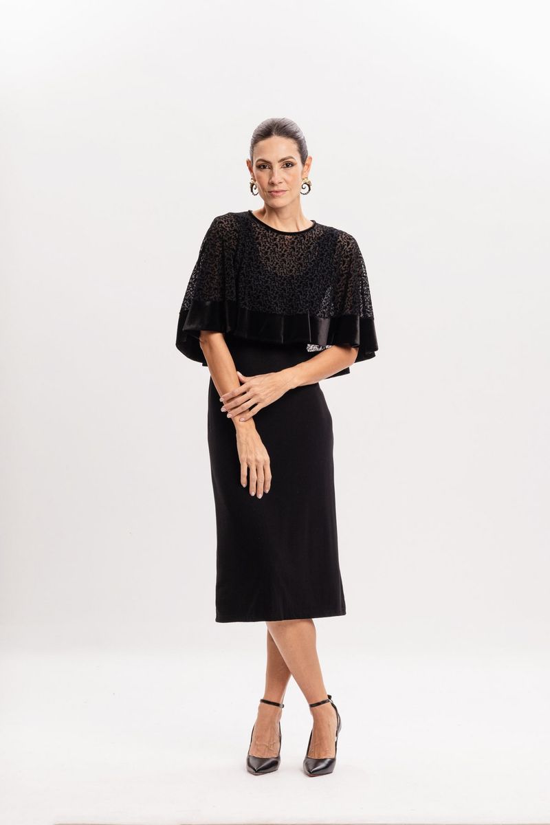 Poncho tule folha devore Preto