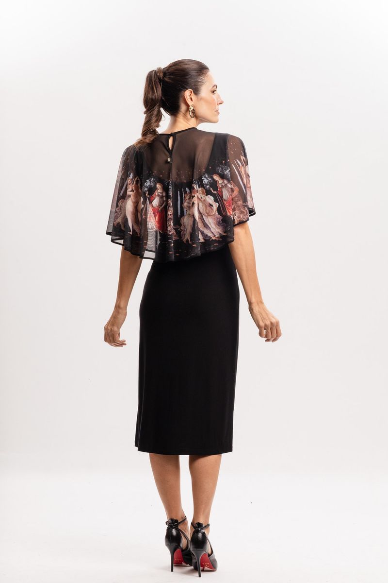 Poncho em Tule Estampado Três Graças
