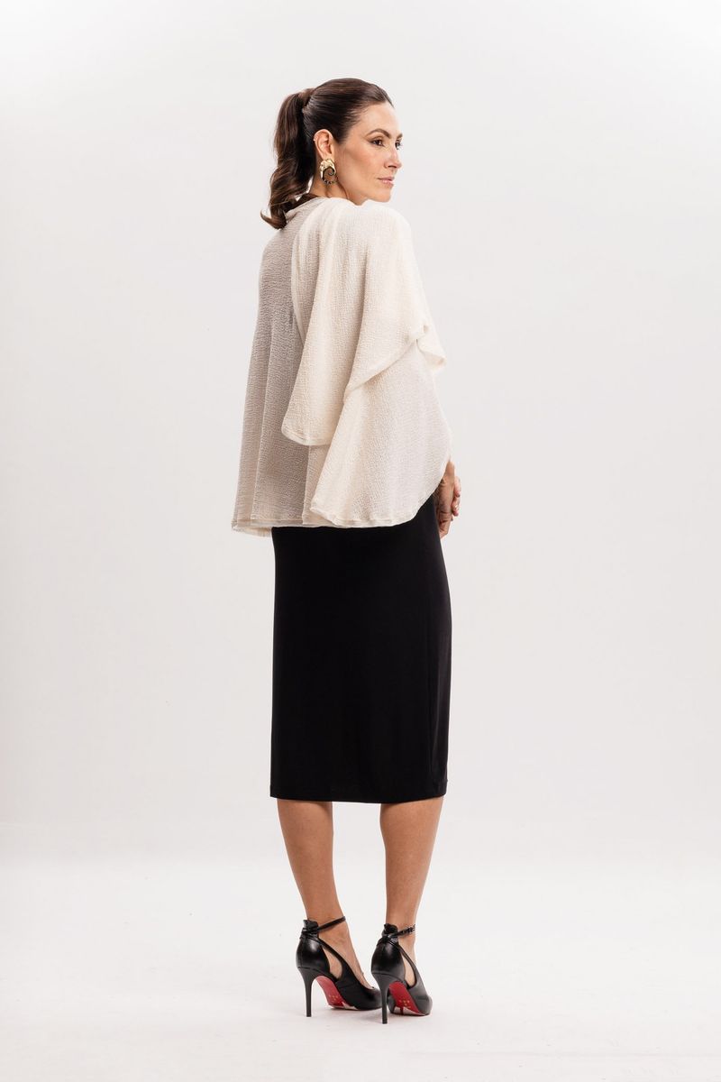 Poncho Transpassado em Malha Off White