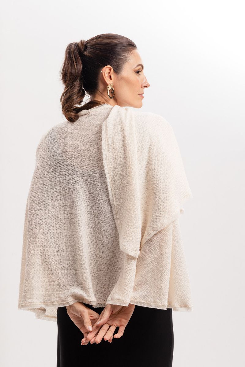 Poncho Transpassado em Malha Off White