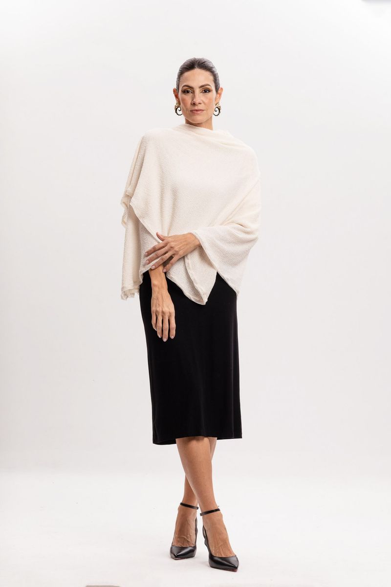Poncho Transpassado em Malha Off White