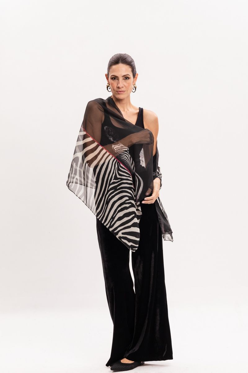Xale em Tule Listras Zebrada