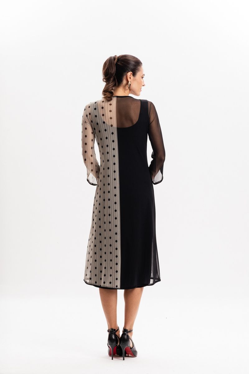 Kimono Longo em Tule Grou Coroado com Poá