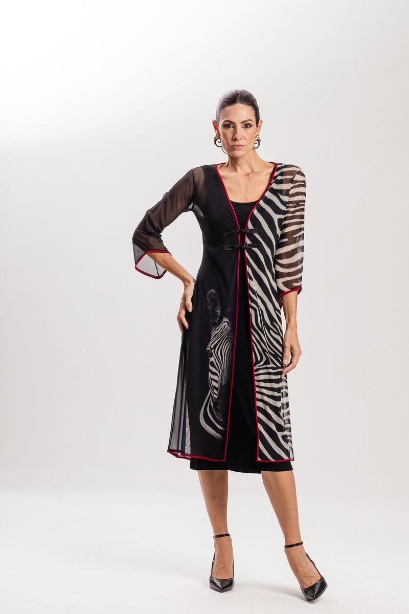 Kimono Longo em Tule Listras Zebrada