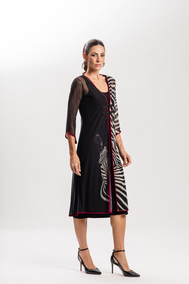 Kimono Longo em Tule Listras Zebrada