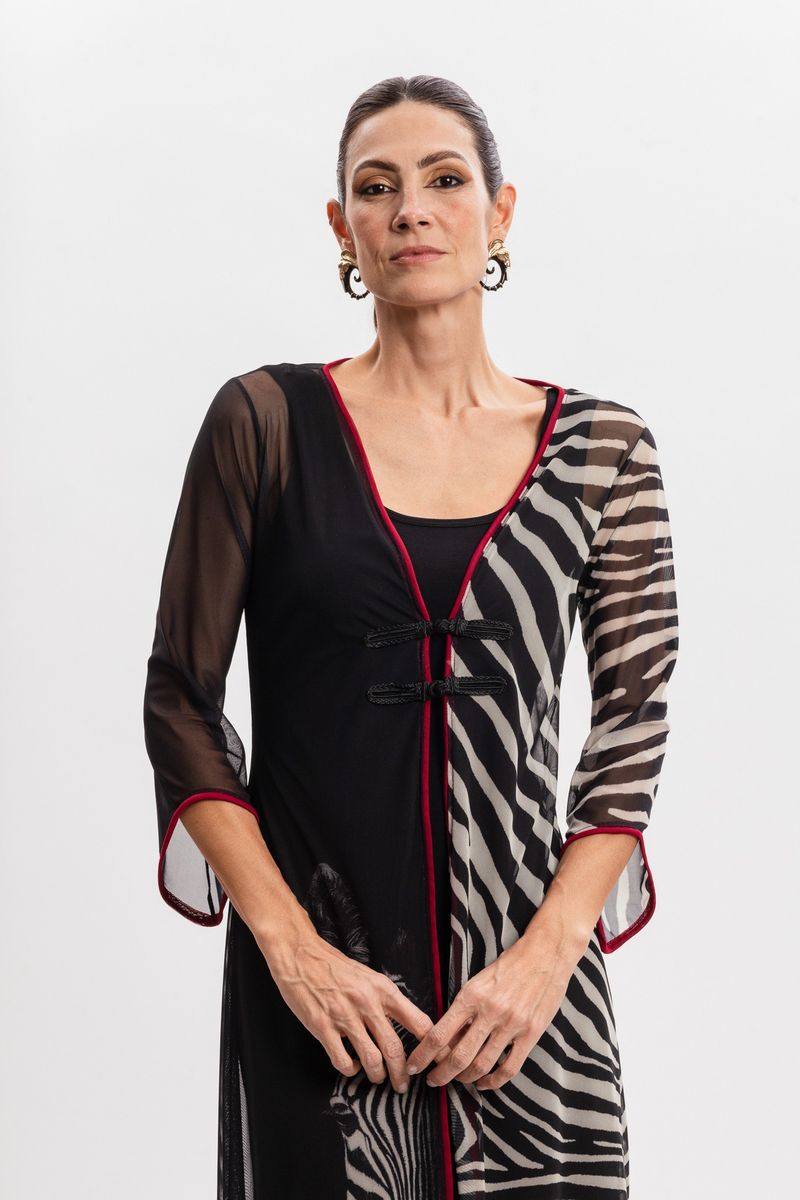 Kimono Longo em Tule Listras Zebrada