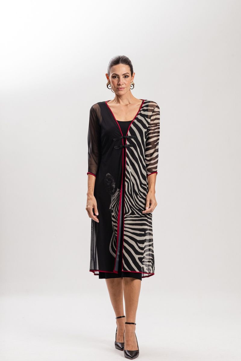 Kimono Longo em Tule Listras Zebrada