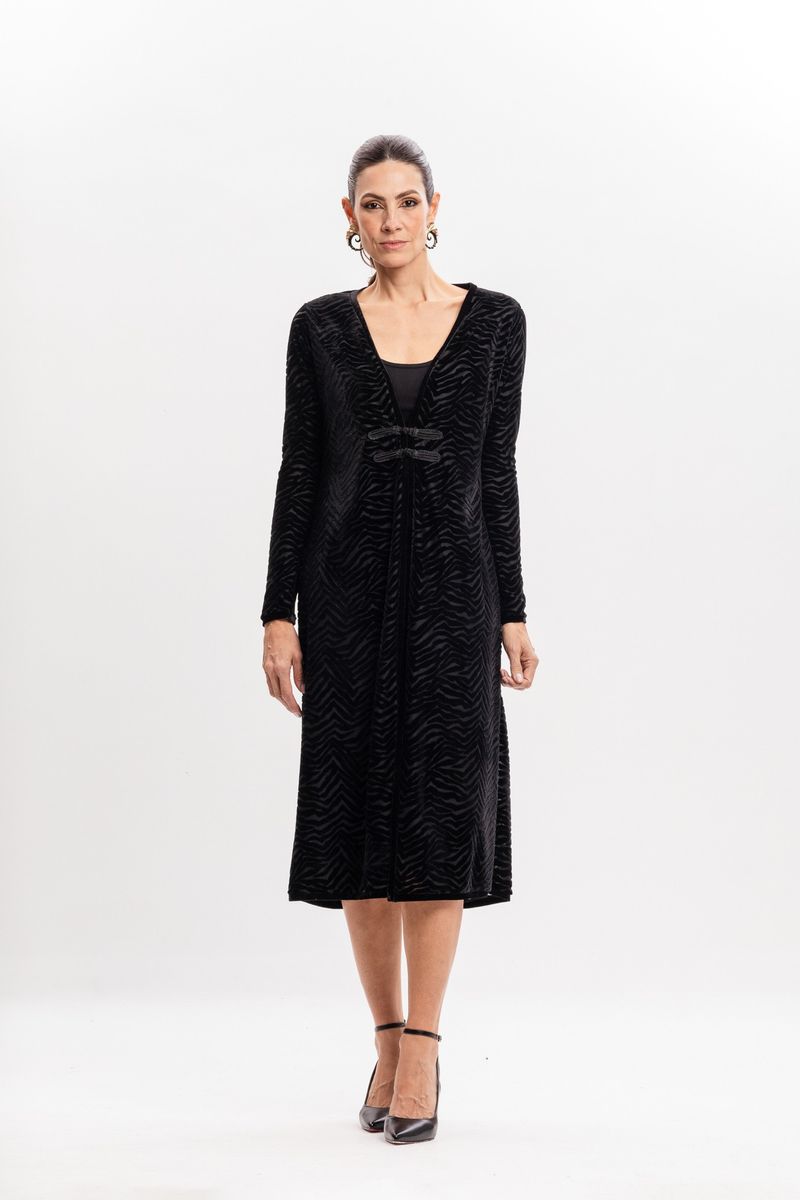 Kimono Preto em Veludo Devorê