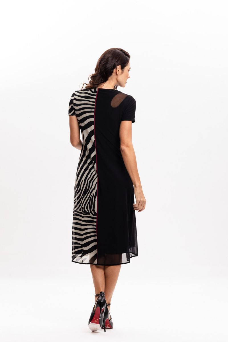 Vestido Curto em Tule Listras Zebrada
