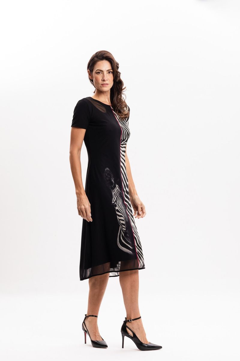 Vestido Curto em Tule Listras Zebrada