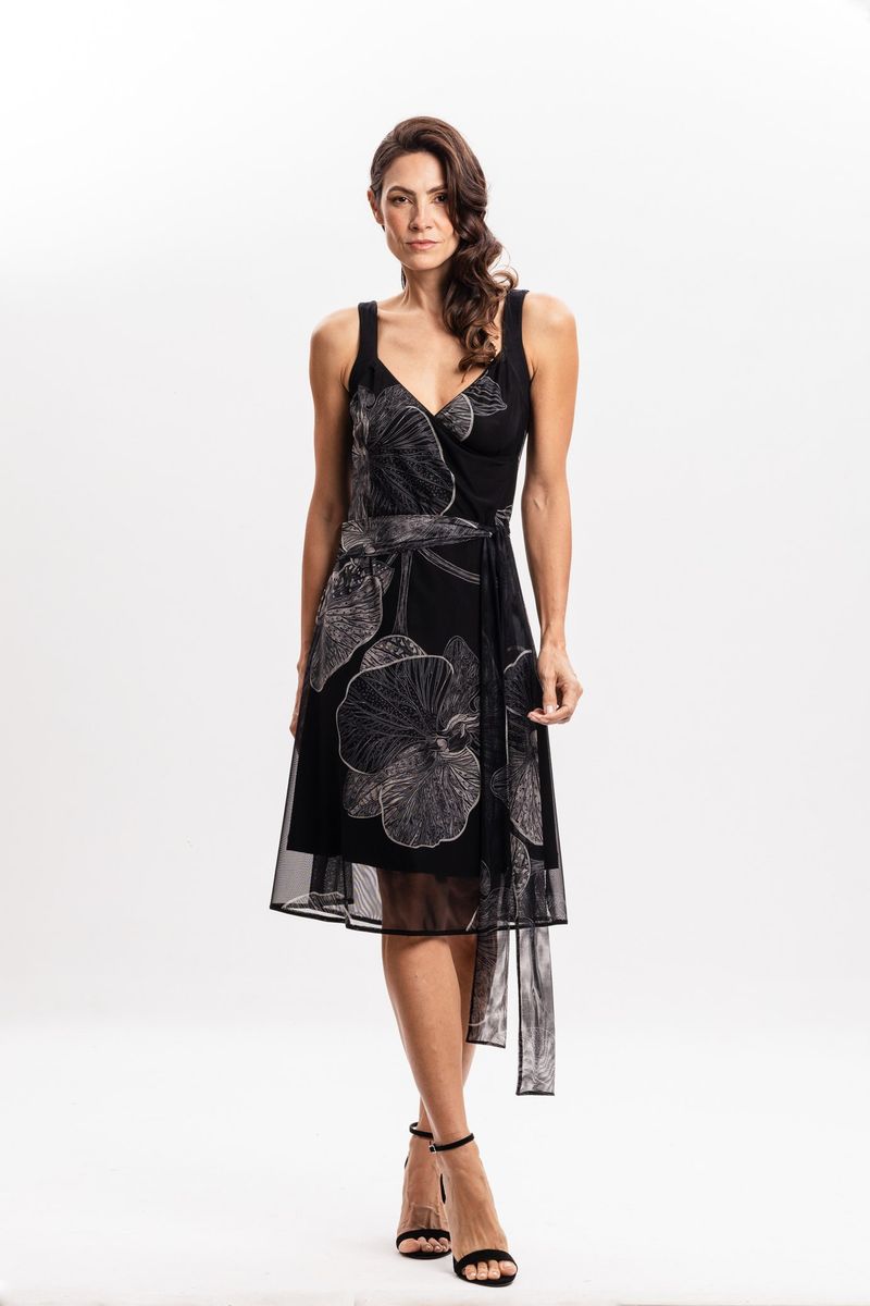 Vestido Curto Transpassado em Tule Orquídea Negra