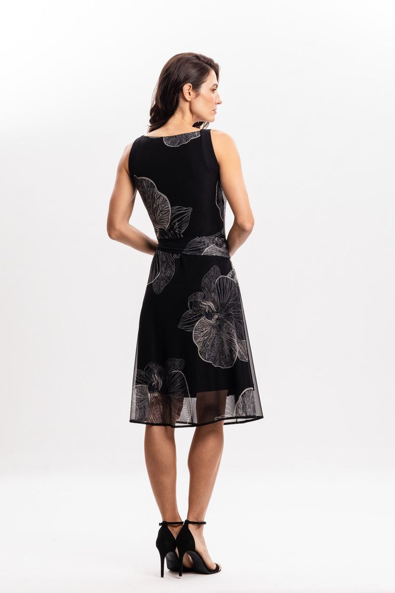 Vestido Curto Transpassado em Tule Orquídea Negra