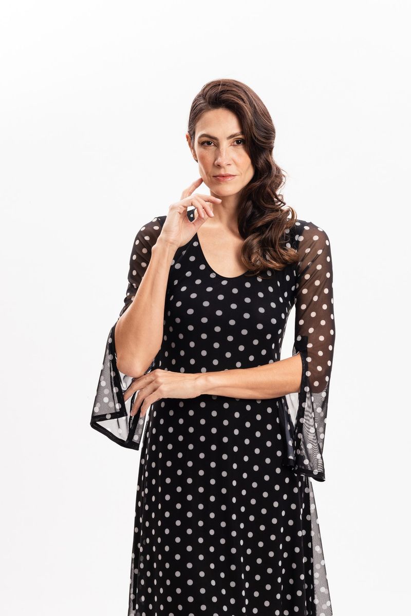 Vestido Curto em Tule Poá Preto com Recortes