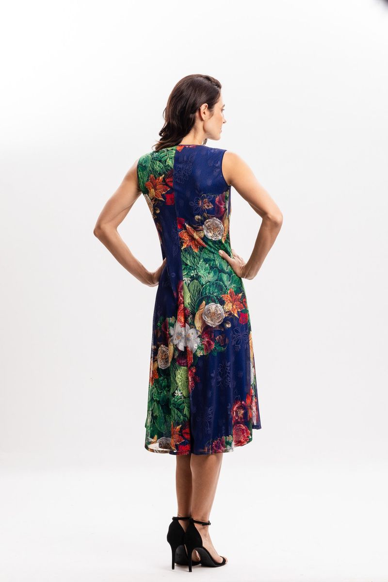 Vestido Curto em Tule Floral Azul