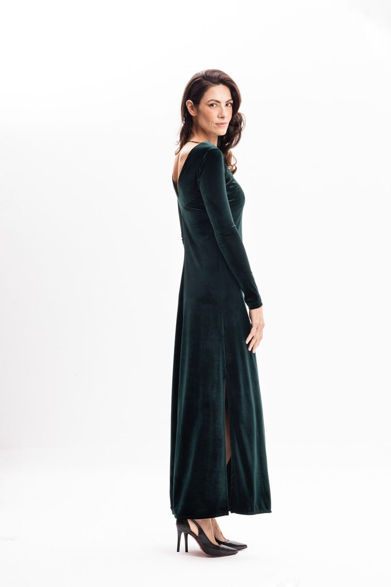 Vestido Longo em Veludo Verde