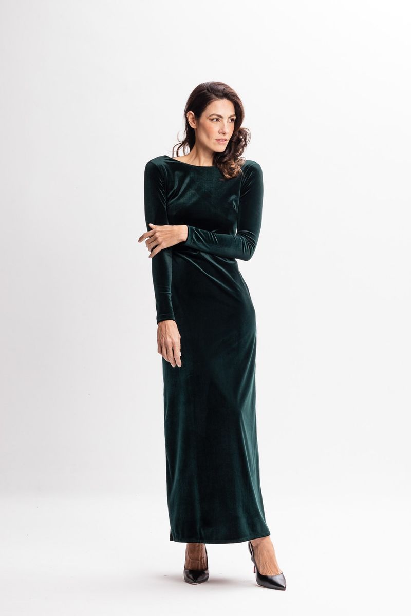 Vestido Longo em Veludo Verde