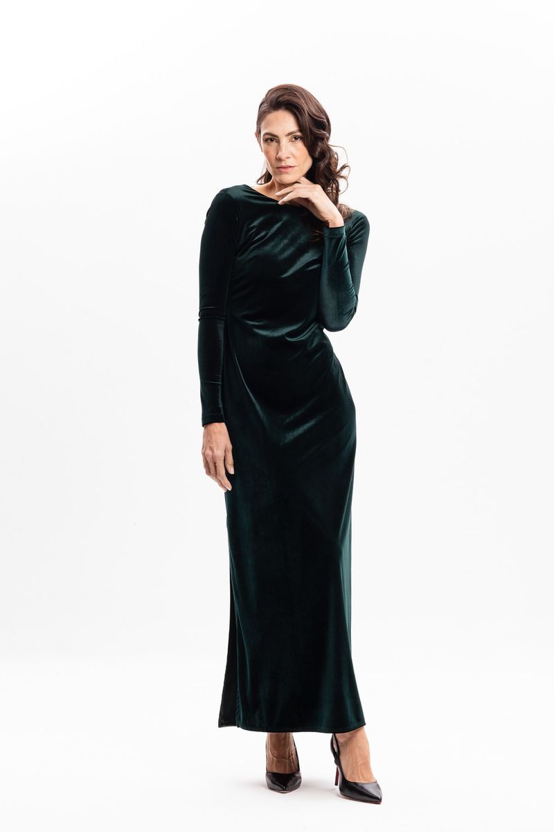 Vestido Longo em Veludo Verde