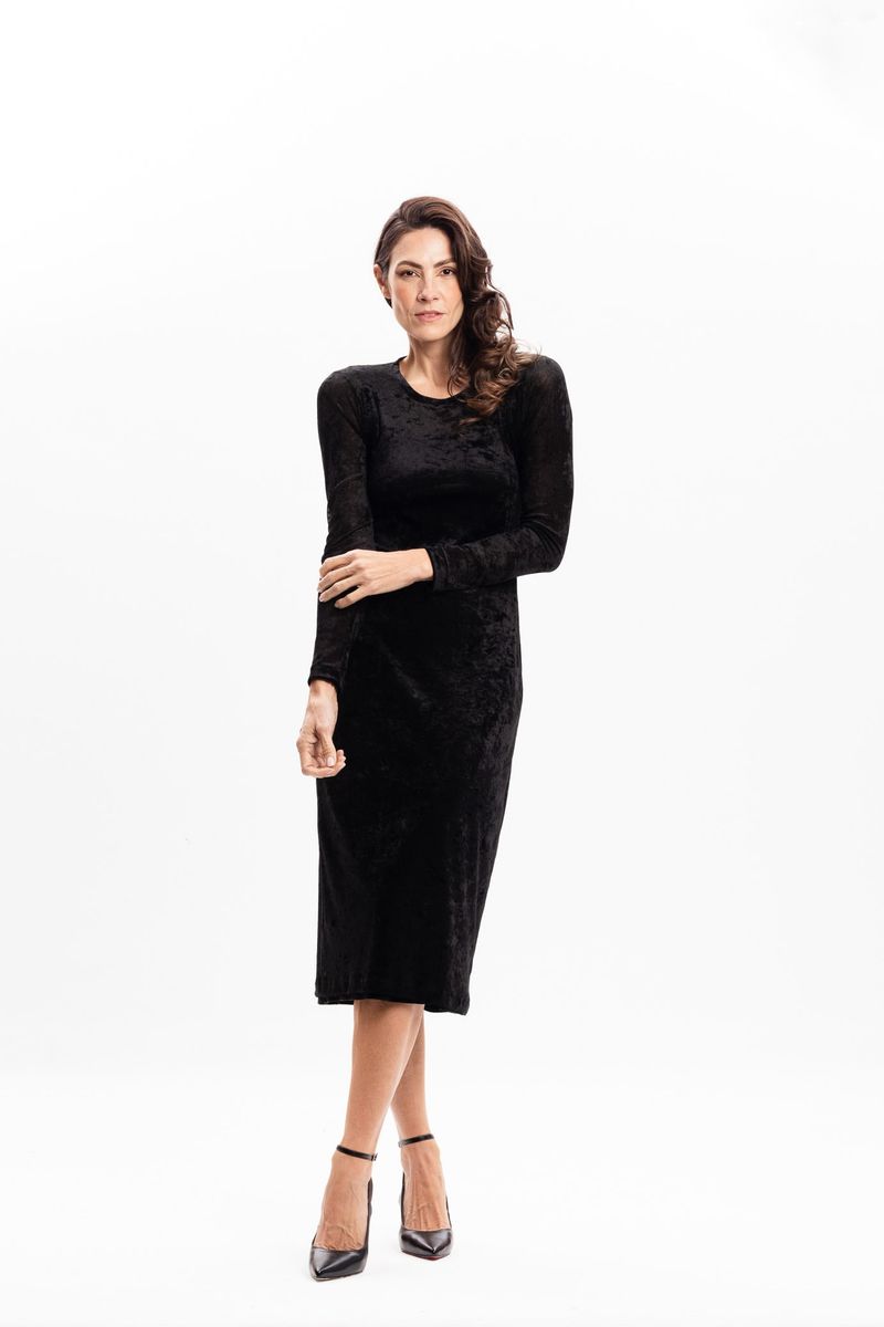 Vestido Reto em Tule Transparente Preto