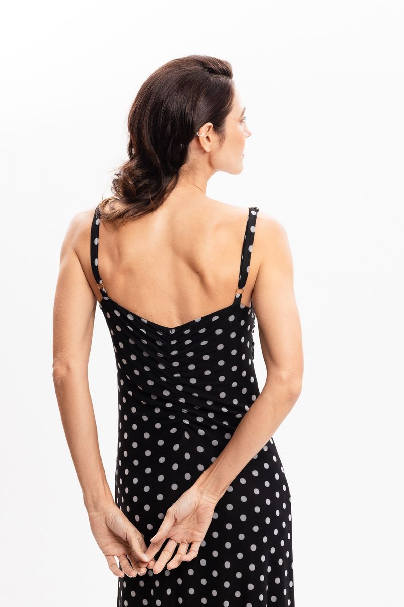 Vestido Longo  Regata em Tule Poá Preto