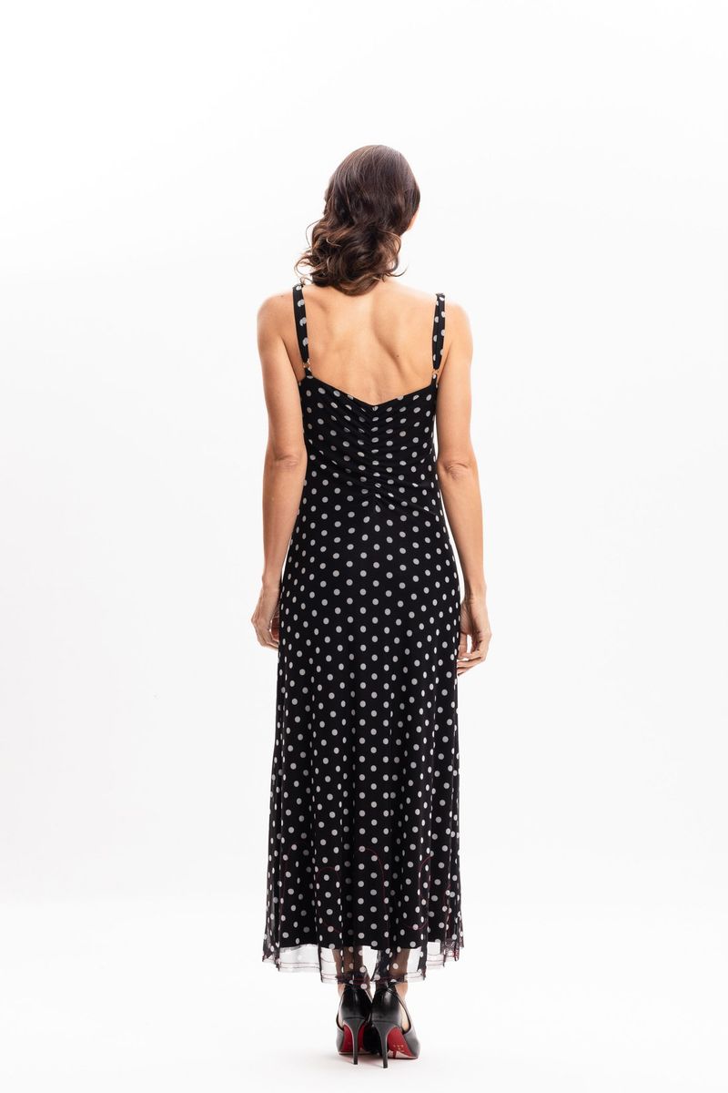 Vestido Longo  Regata em Tule Poá Preto