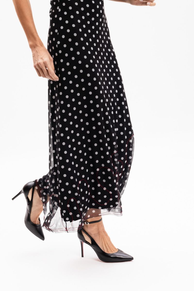 Vestido Longo  Regata em Tule Poá Preto