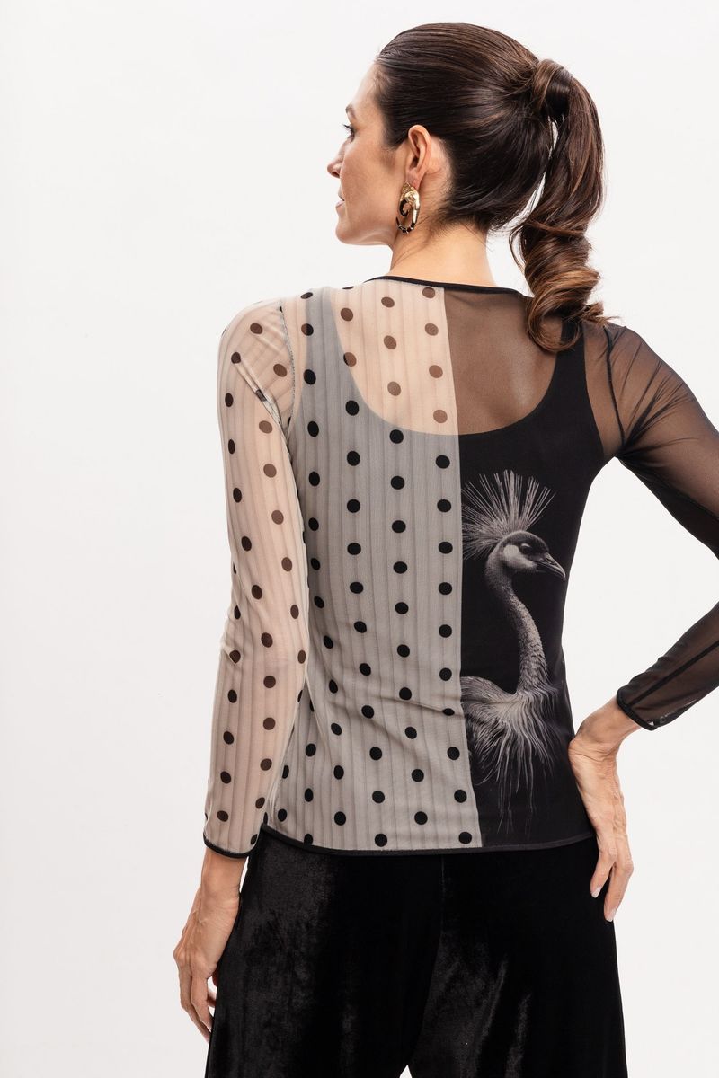 Blusa de Tule segunda pele Grou coroado com Poá