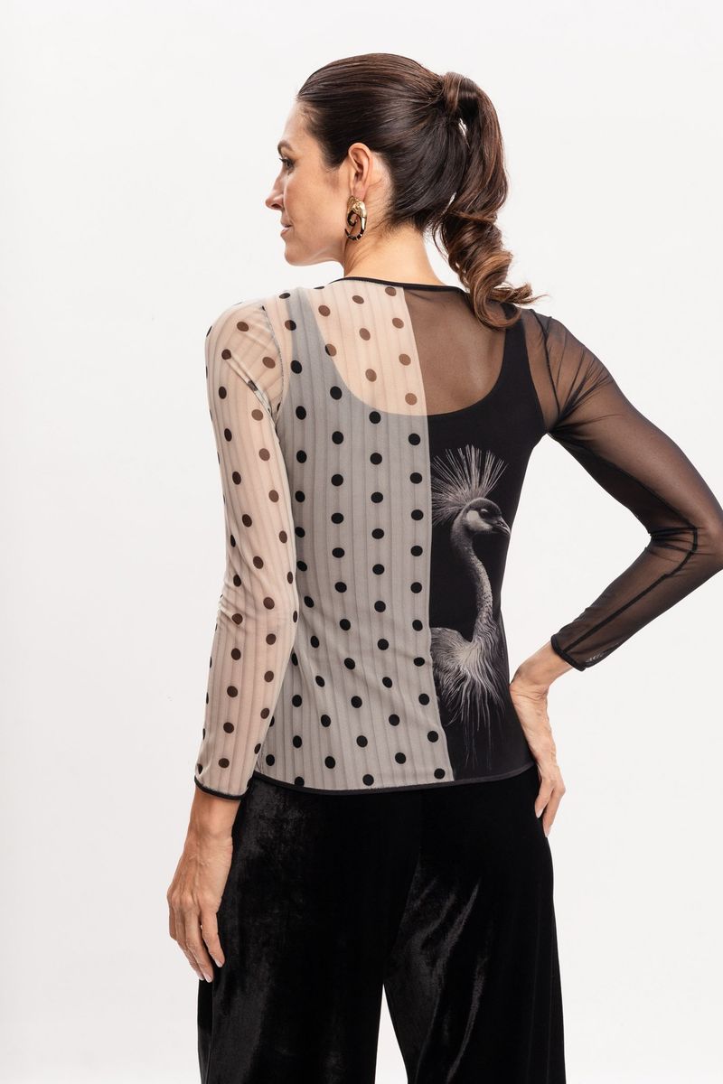 Blusa de Tule segunda pele Grou coroado com Poá