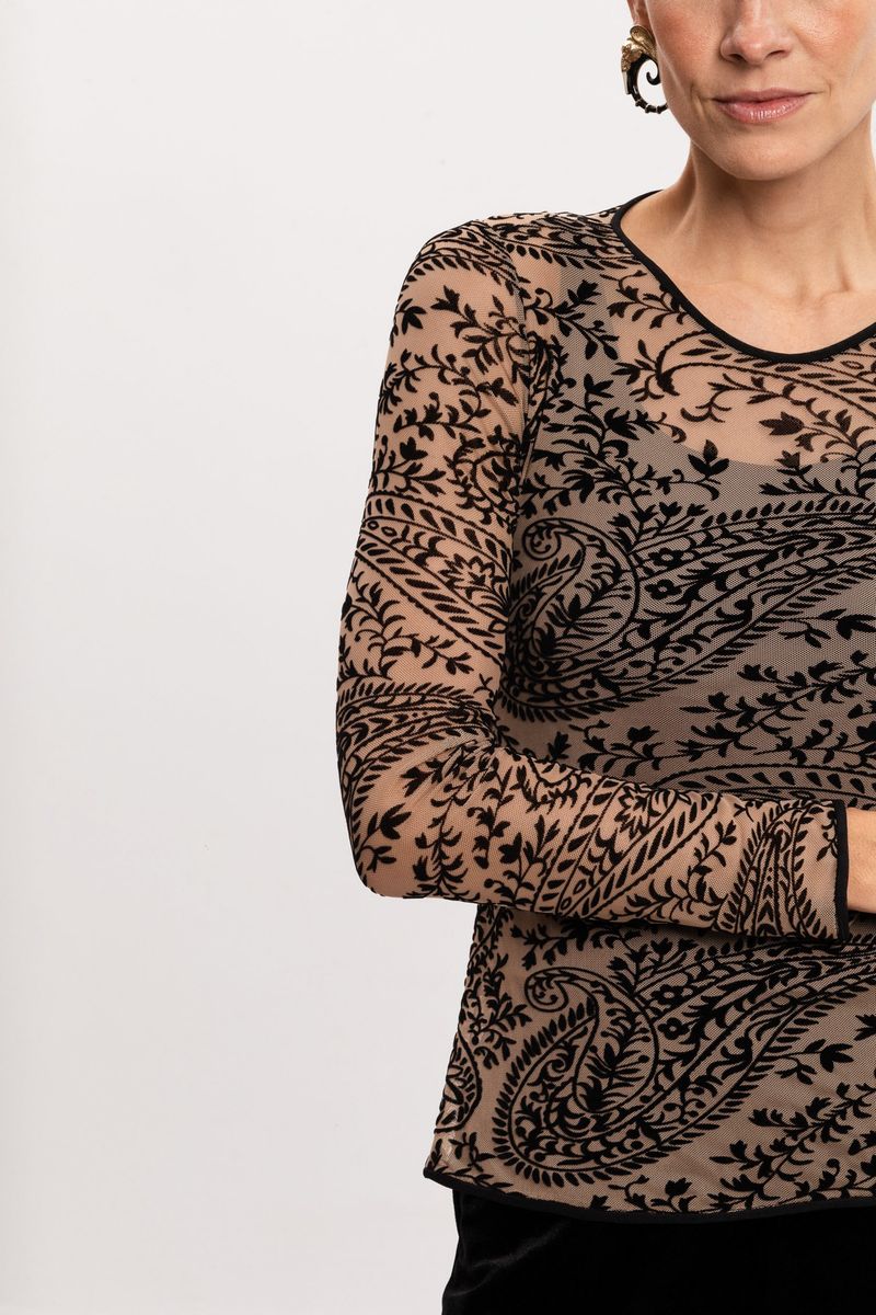 Blusa de Tule Manga longa Devorê Caxemira