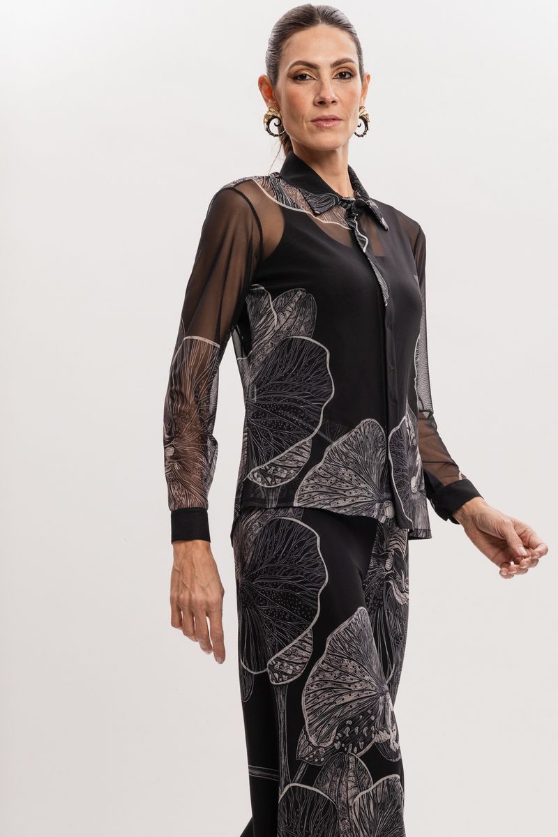Camisa em Tule Orquídea Negra