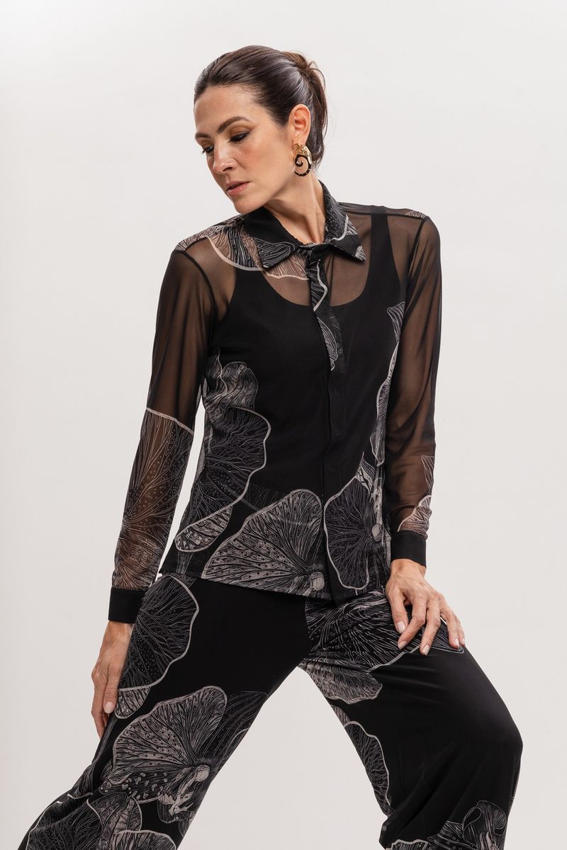 Camisa em Tule Orquídea Negra