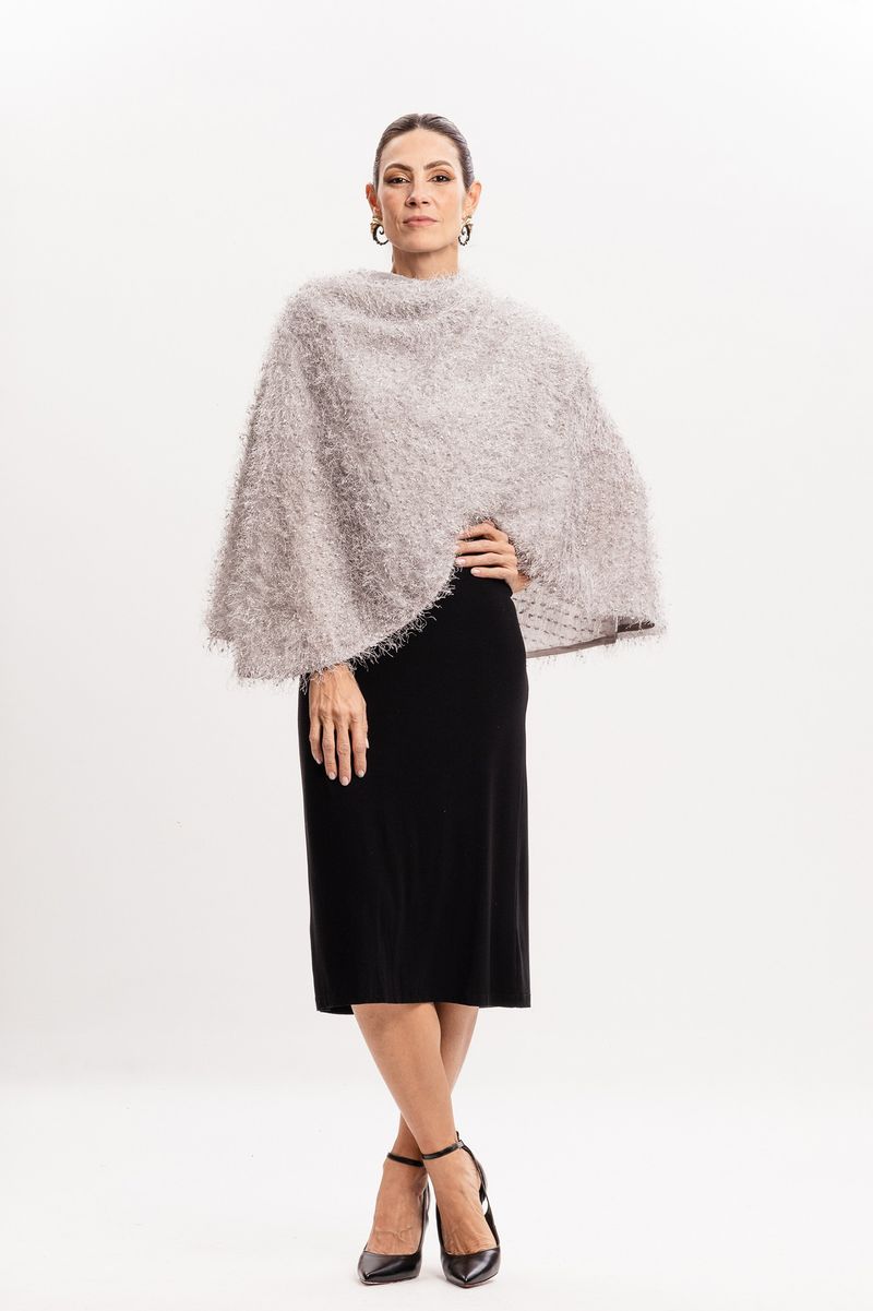 Poncho Transpasse Pelinhos Cinza