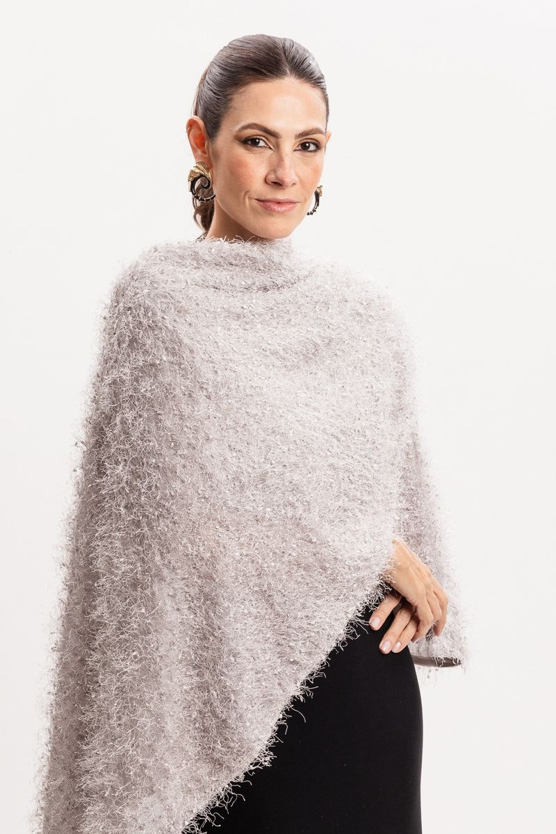 Poncho Transpasse Pelinhos Cinza
