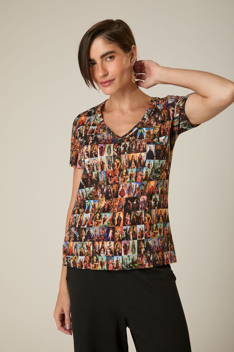 Blusa Baby Look C/Bolso Santinhos